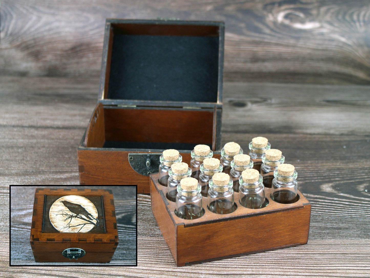 12 Bottle Apothecary Box β Crow/Raven Moon Design