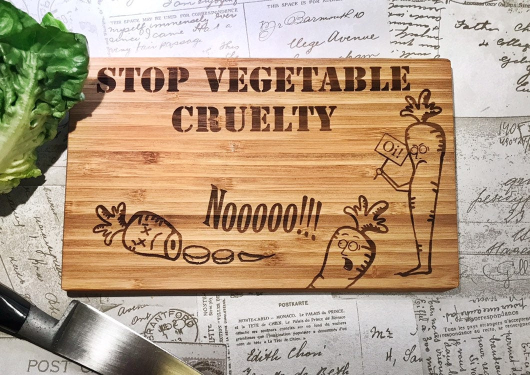 Small funny vegetable rights wooden chopping board, Personalised housewarming gift for vegan or vegetarian moving into new home, baker, cook