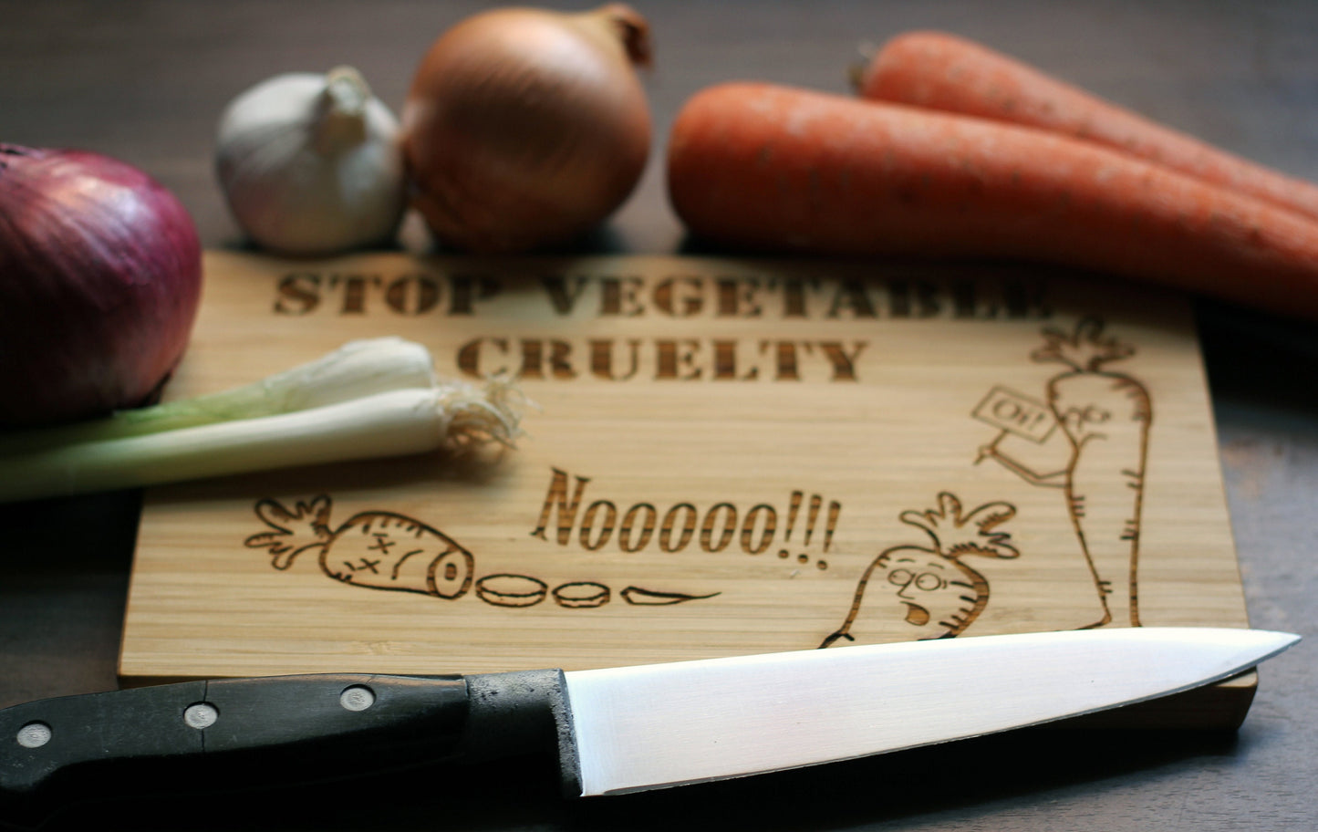 Small funny vegetable rights wooden chopping board, Personalised housewarming gift for vegan or vegetarian moving into new home, baker, cook