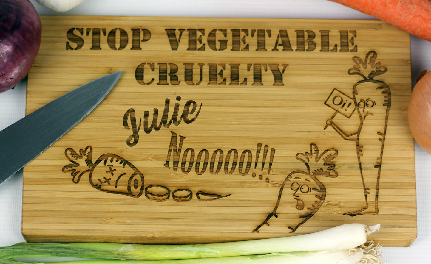 Small funny vegetable rights wooden chopping board, Personalised housewarming gift for vegan or vegetarian moving into new home, baker, cook