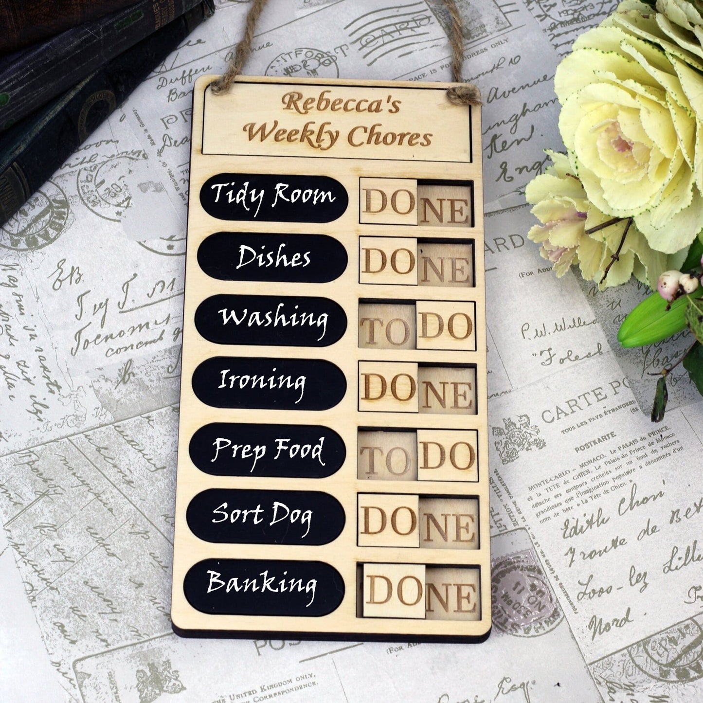 Custom wooden chore chart, record chores and tasks on this editable weekly chore board, wooden to do and task tracker, make it magnetic