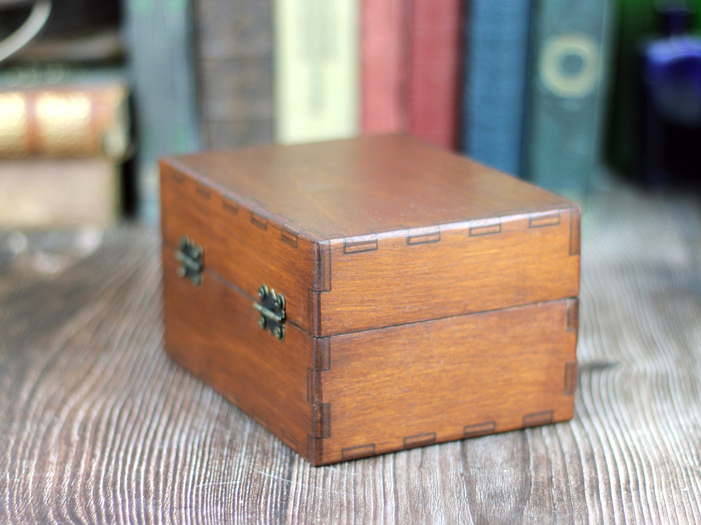Half and Half Wooden Apothecary Chest - 6 glass bottles