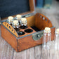 Half and Half Wooden Apothecary Chest - 6 glass bottles