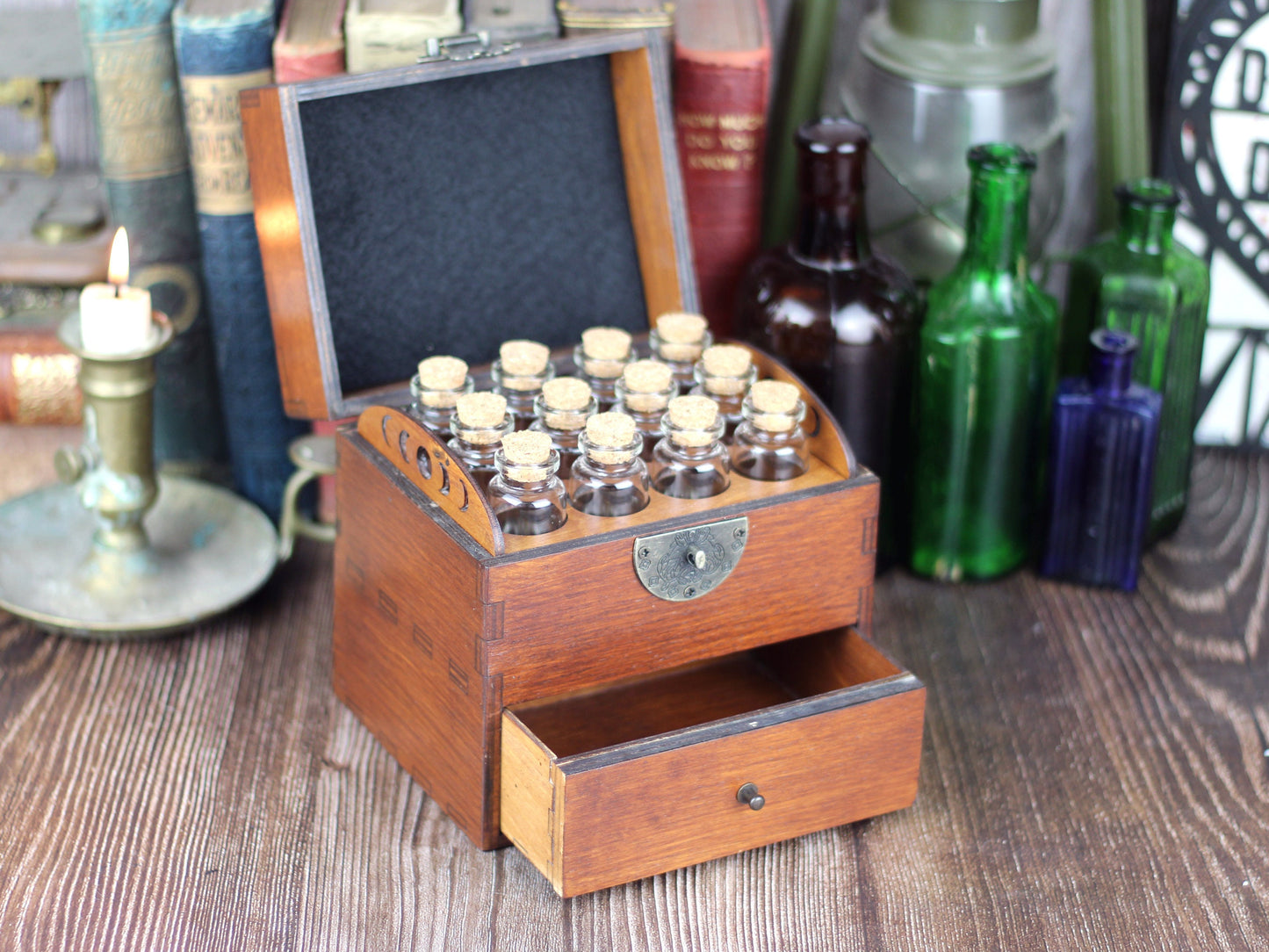 12 Bottle Apothecary Chest with Drawer