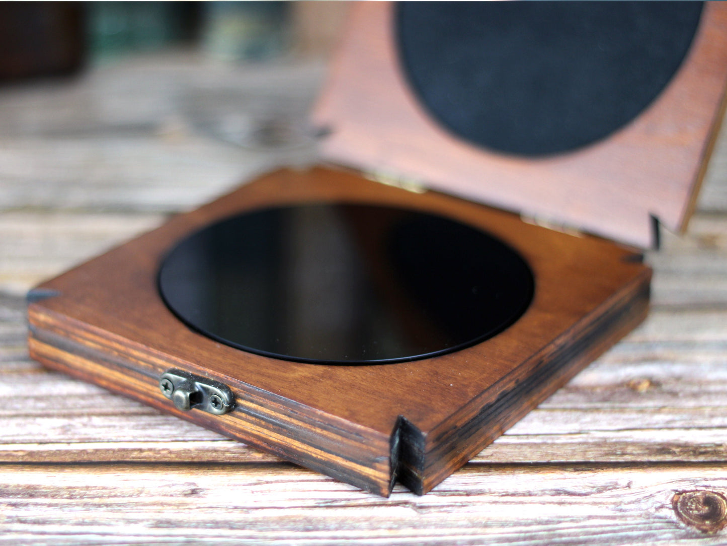 Obsidian Scrying Mirror in Maltese Cross Wooden Box – Tree of Life Design