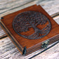 Obsidian Scrying Mirror in Maltese Cross Wooden Box – Tree of Life Design