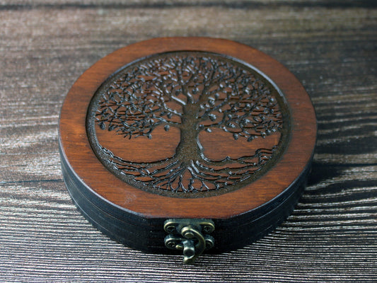 Round Obsidian Scrying Mirror - Tree of Life Design