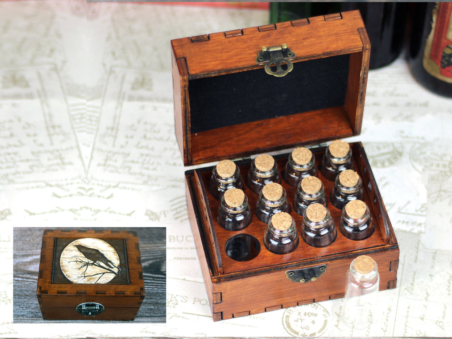 12 Bottle Apothecary Box – Crow/Raven Moon Design