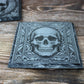 Pair of Slate Coasters - Elaborate skull design
