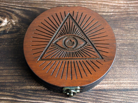 Round Obsidian Scrying Mirror - Seeing Eye Design