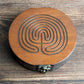 Obsidian Scrying Mirror in Circular Wooden Box – Labyrinth Design