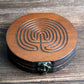 Obsidian Scrying Mirror in Circular Wooden Box – Labyrinth Design