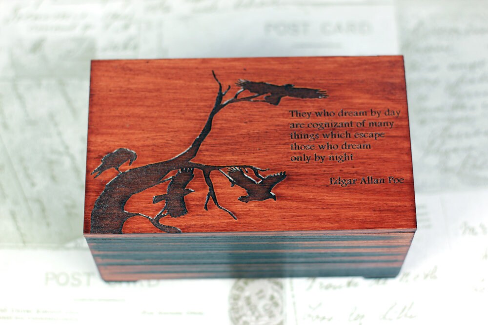Edgar Allan Poe trinket box, jewelry box, gothic literary gift, personalised box, spiritualism, dream, keepsake, occult, crows or ravens