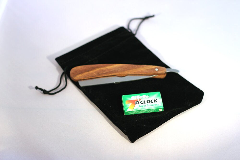 Wooden Personalised Straight Cut-throat Razor with disposable blades