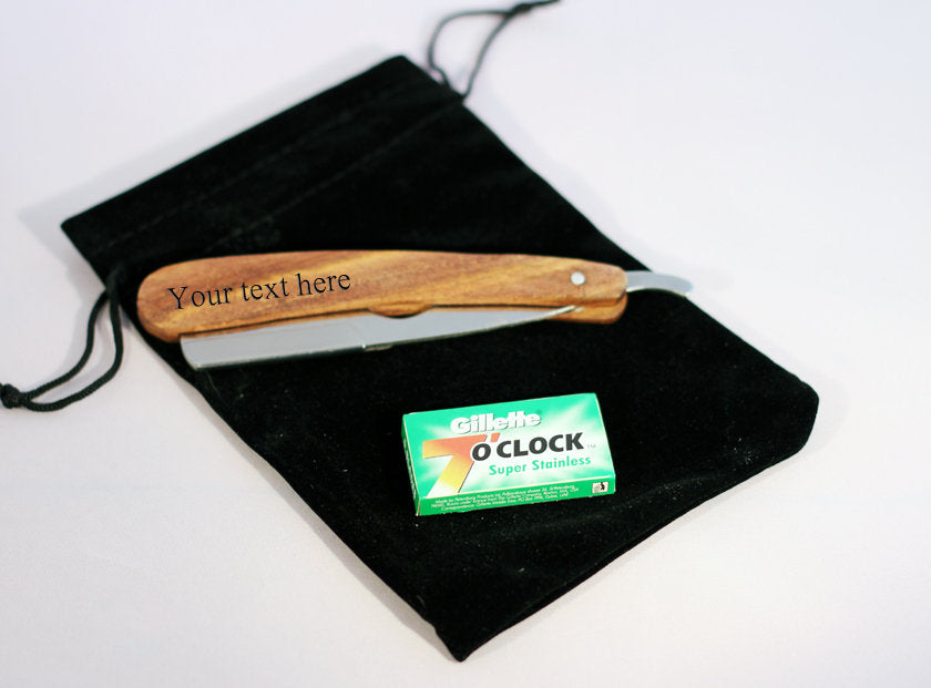 Wooden Personalised Straight Cut-throat Razor with disposable blades