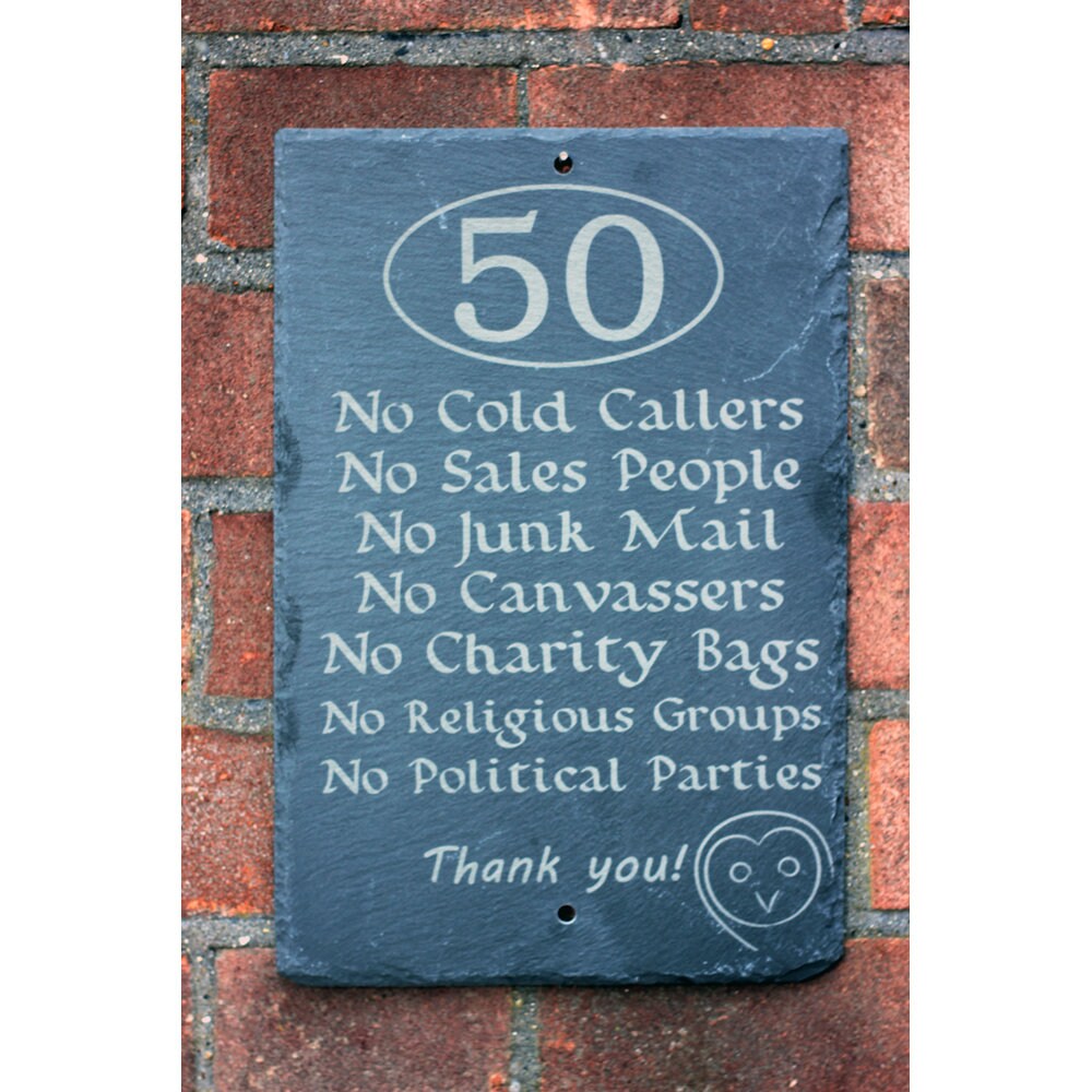 Slate house number no cold callers sign to stop junk mail fantastic housewarming gift