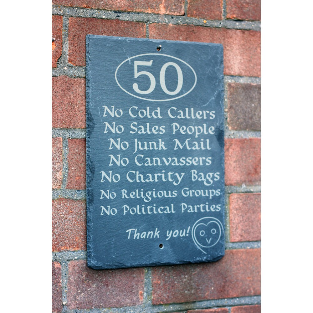 Slate house number no cold callers sign to stop junk mail fantastic housewarming gift