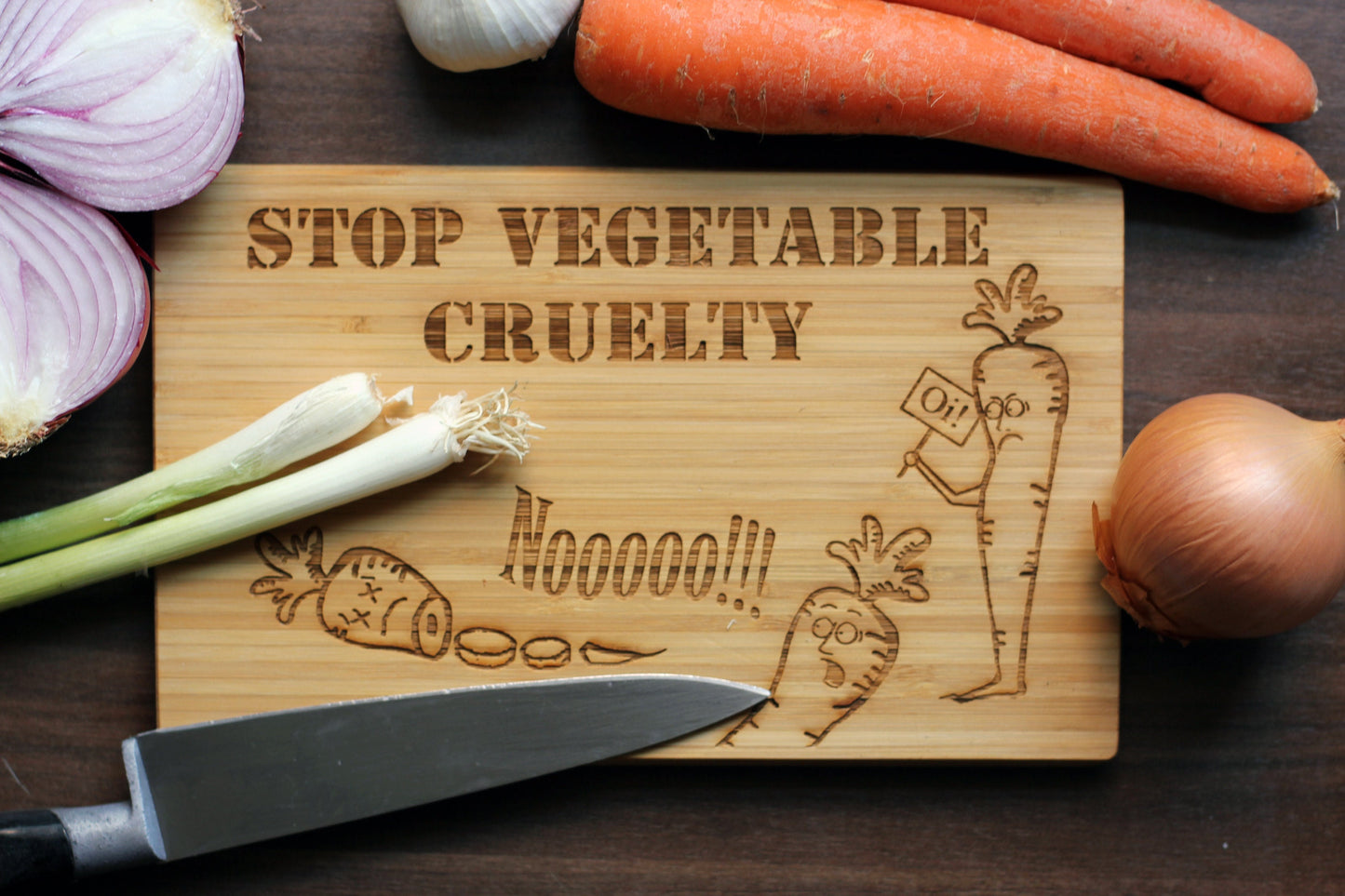 Small funny vegetable rights wooden chopping board, Personalised housewarming gift for vegan or vegetarian moving into new home, baker, cook