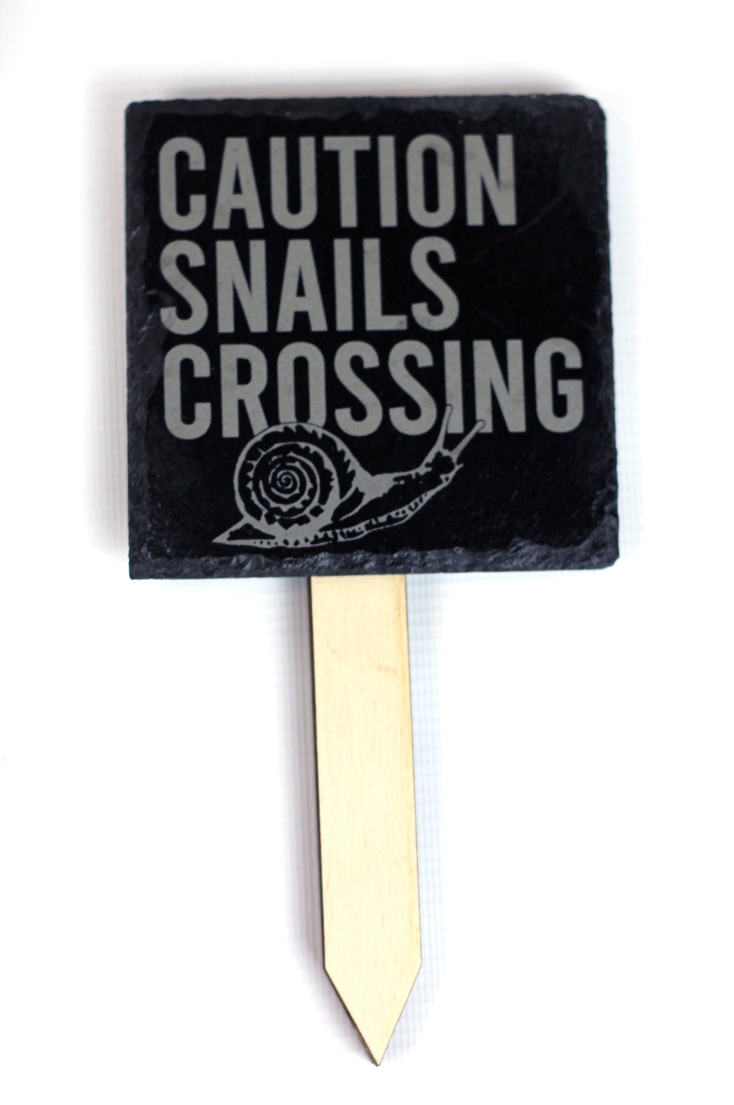 Fun slate garden sign, "Caution Snails Crossing", great for garden decoration in flower pots, kids garden gift,