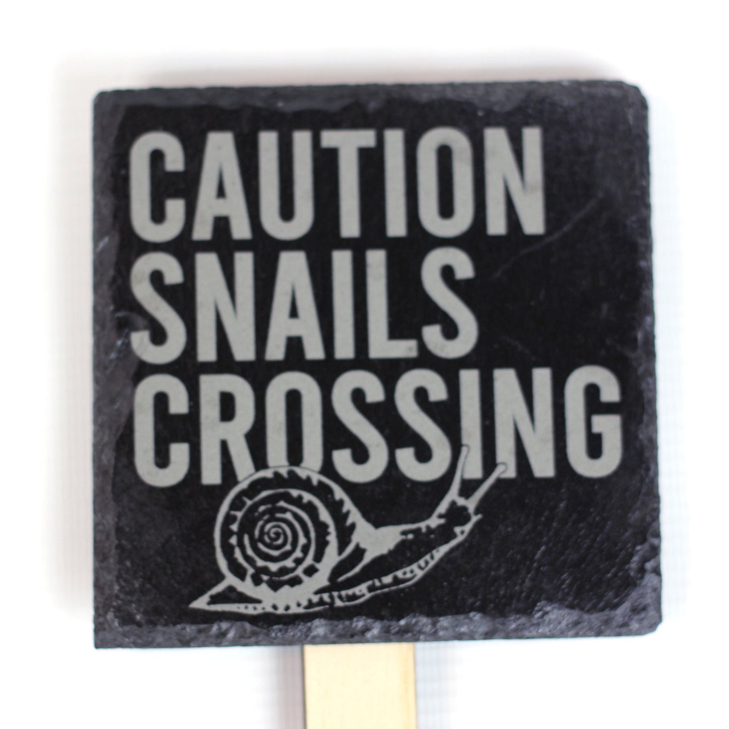 Fun slate garden sign, "Caution Snails Crossing", great for garden decoration in flower pots, kids garden gift,