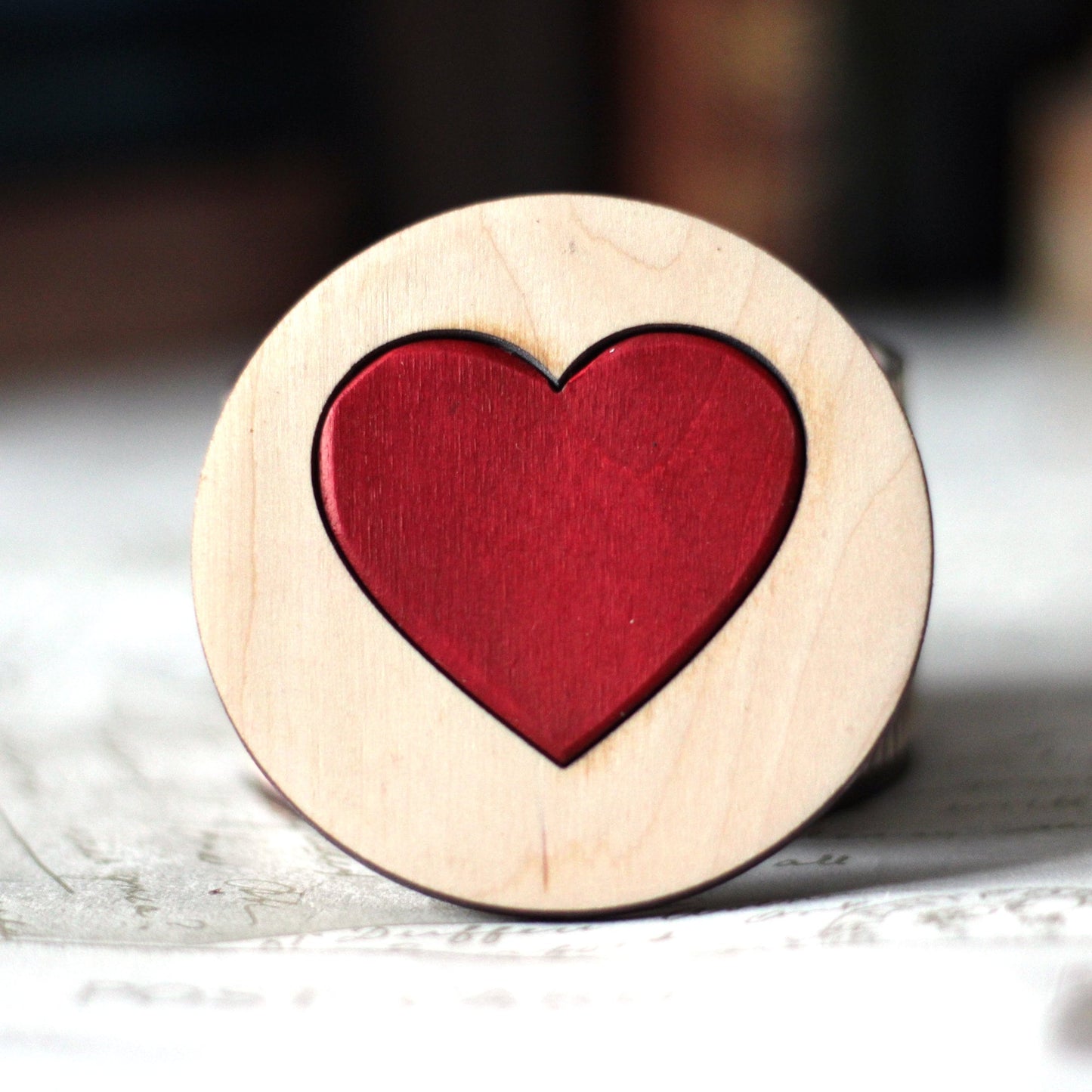 Red Heart Design Small wooden trinket box with living hinge. Use for keepsakes and treasures, a lovely Valentine or anniversary gift
