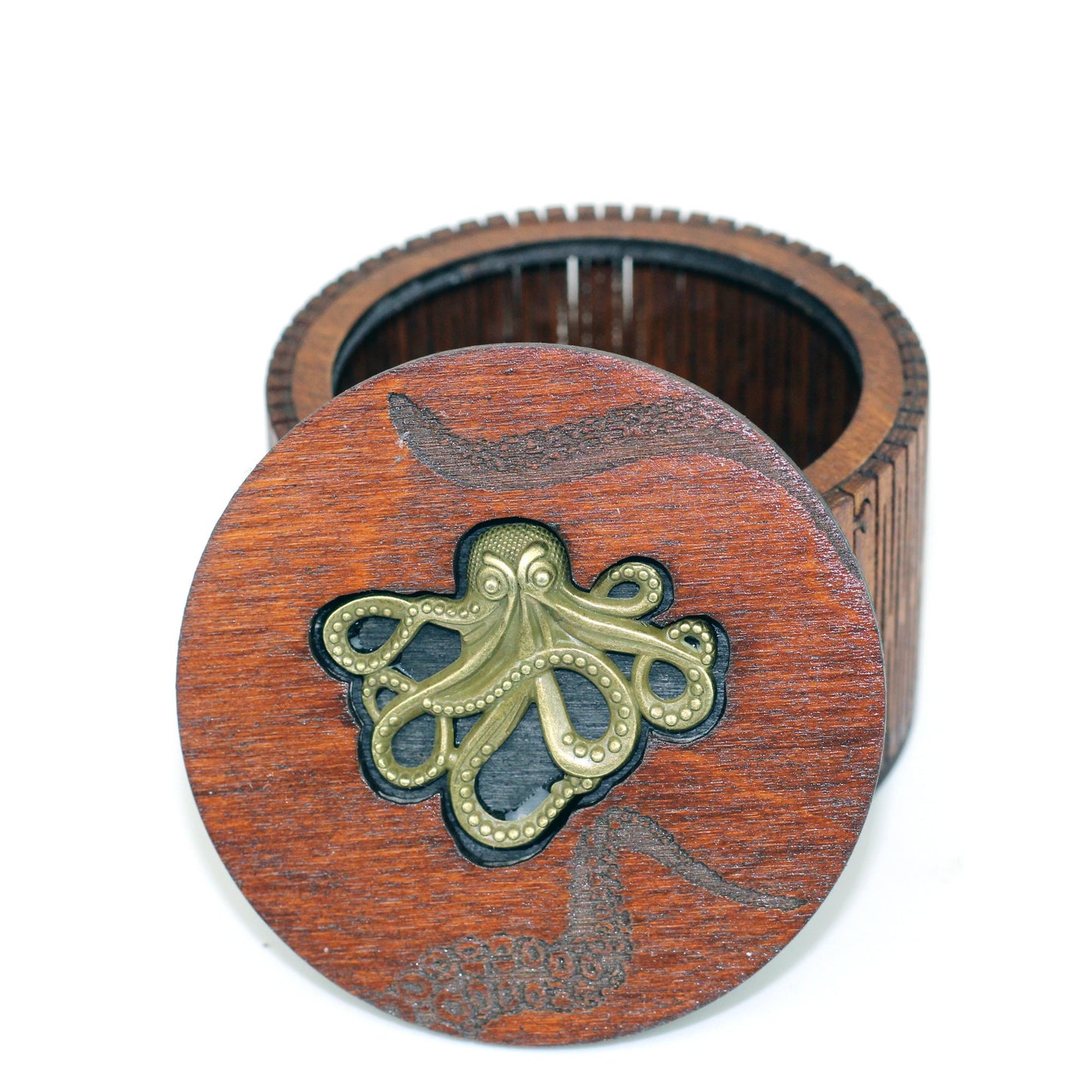 Kraken Charm Design Personalised wooden keepsake box with living hinge side, a gothic jewellery box, Victorian style custom wood trinket