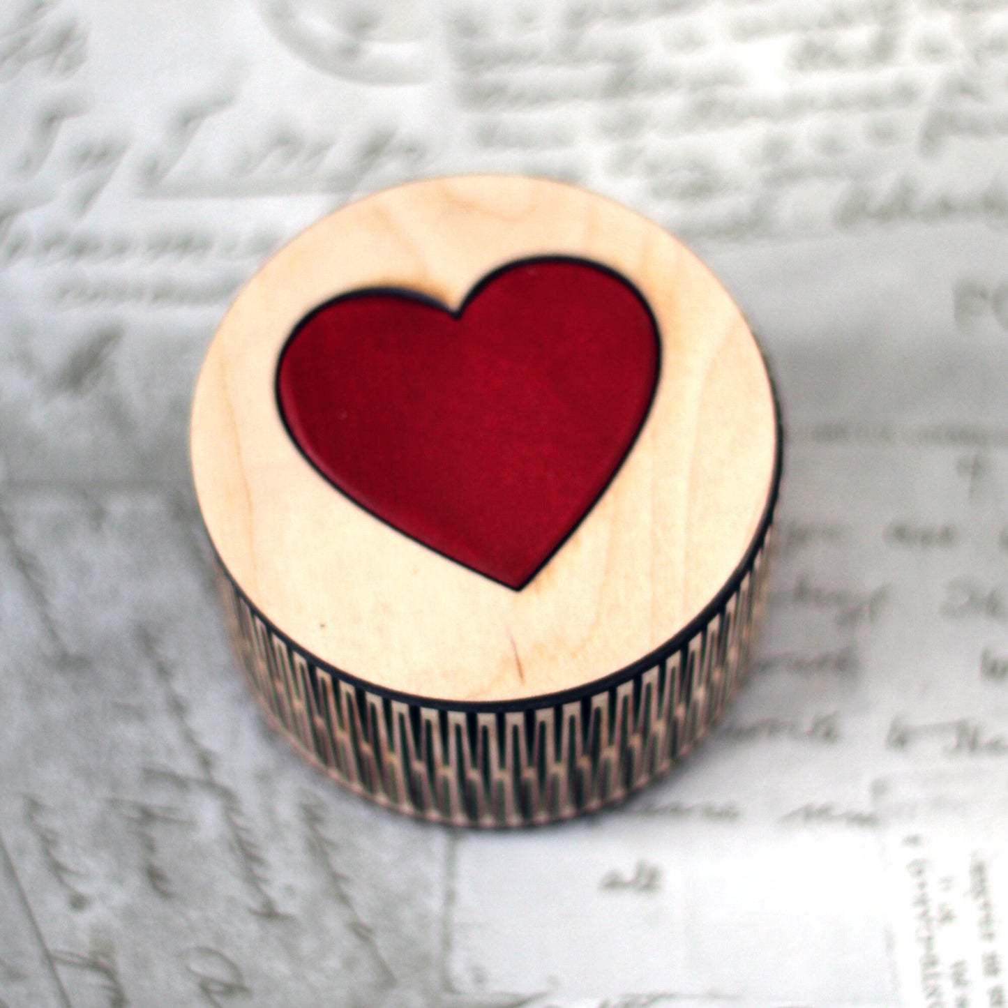 Red Heart Design Small wooden trinket box with living hinge. Use for keepsakes and treasures, a lovely Valentine or anniversary gift