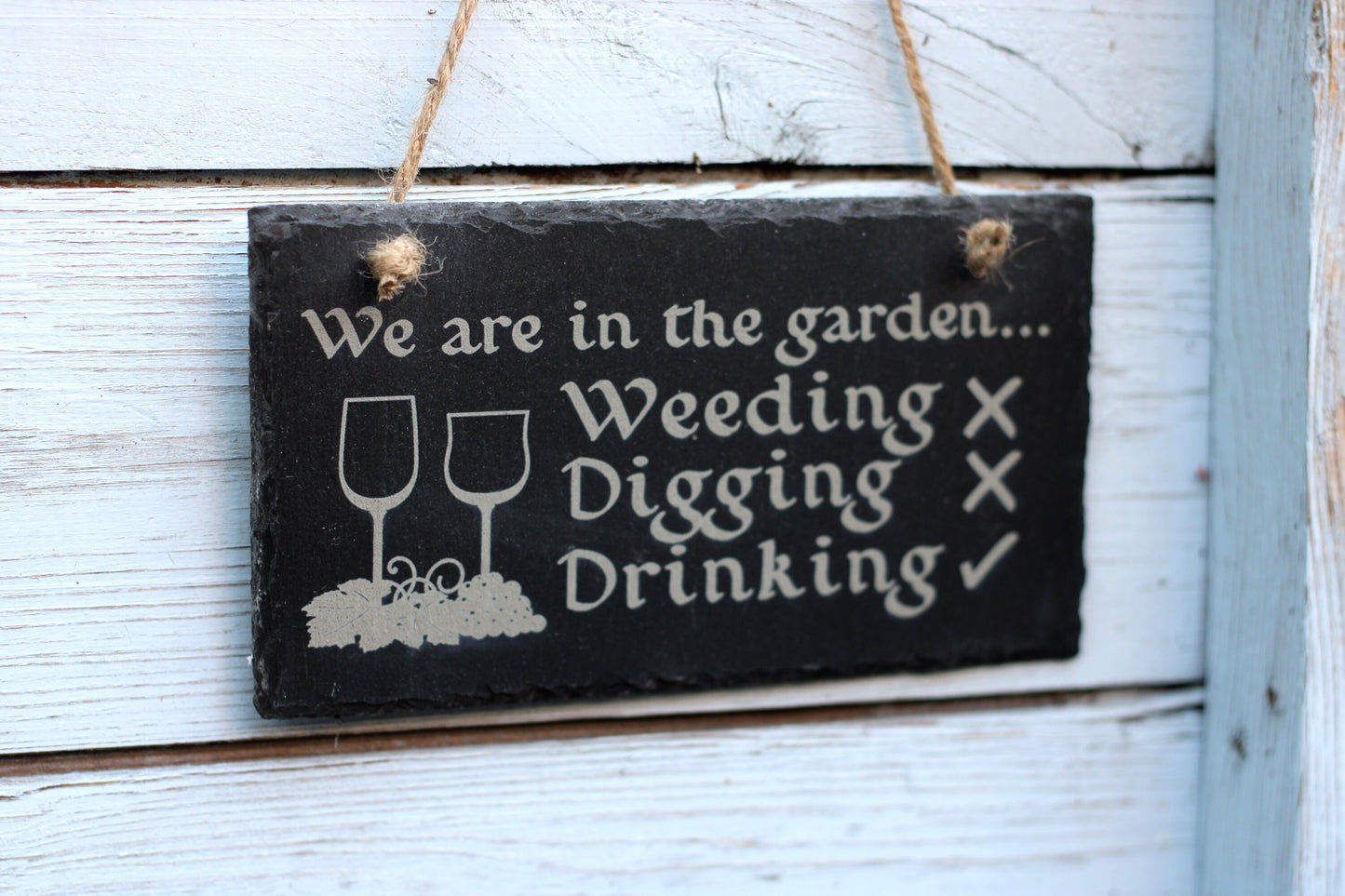 Funny garden slate sign as a garden present for gardener, lawn decoration or slate wall plaque for those who like drinking gin and tonic