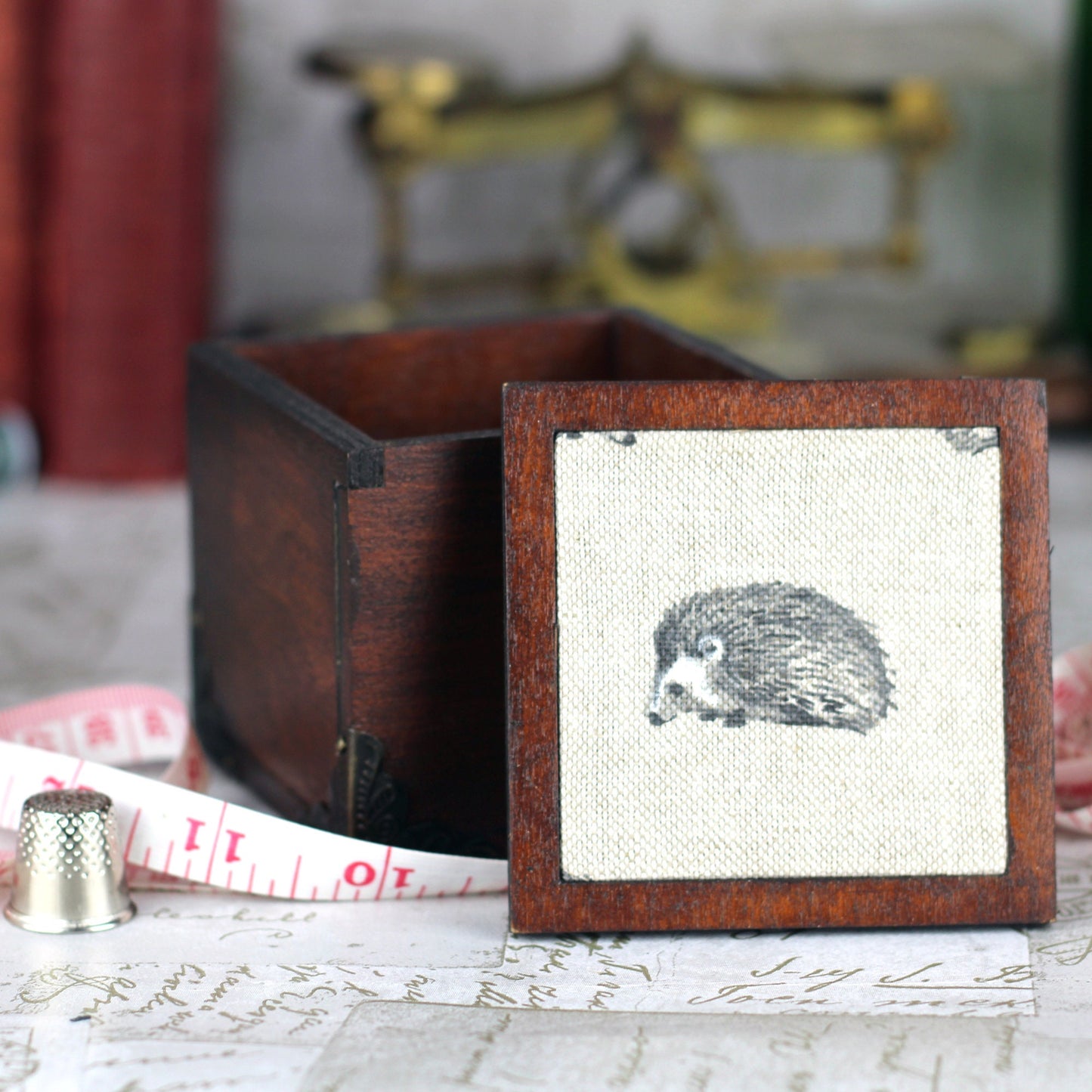 Hedgehog Design Wooden Pin Cushion Sewing Box