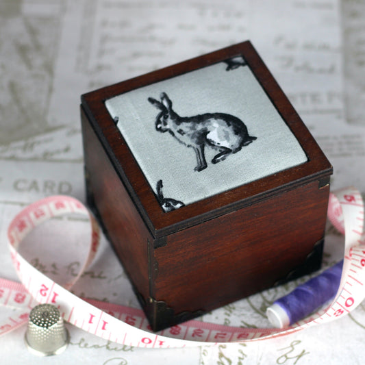 Rabbit Design Wooden Pin Cushion Sewing Box