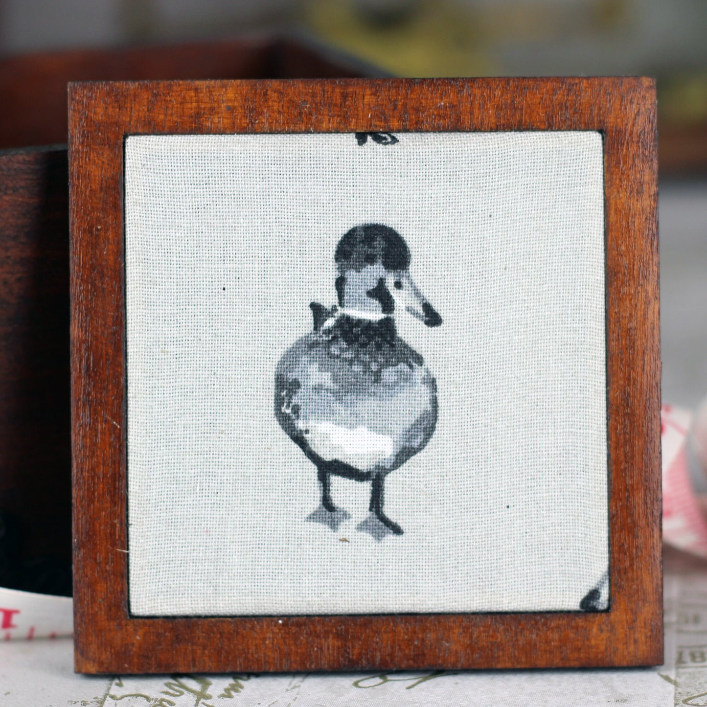 Duck Design Wooden Pin Cushion Sewing Box