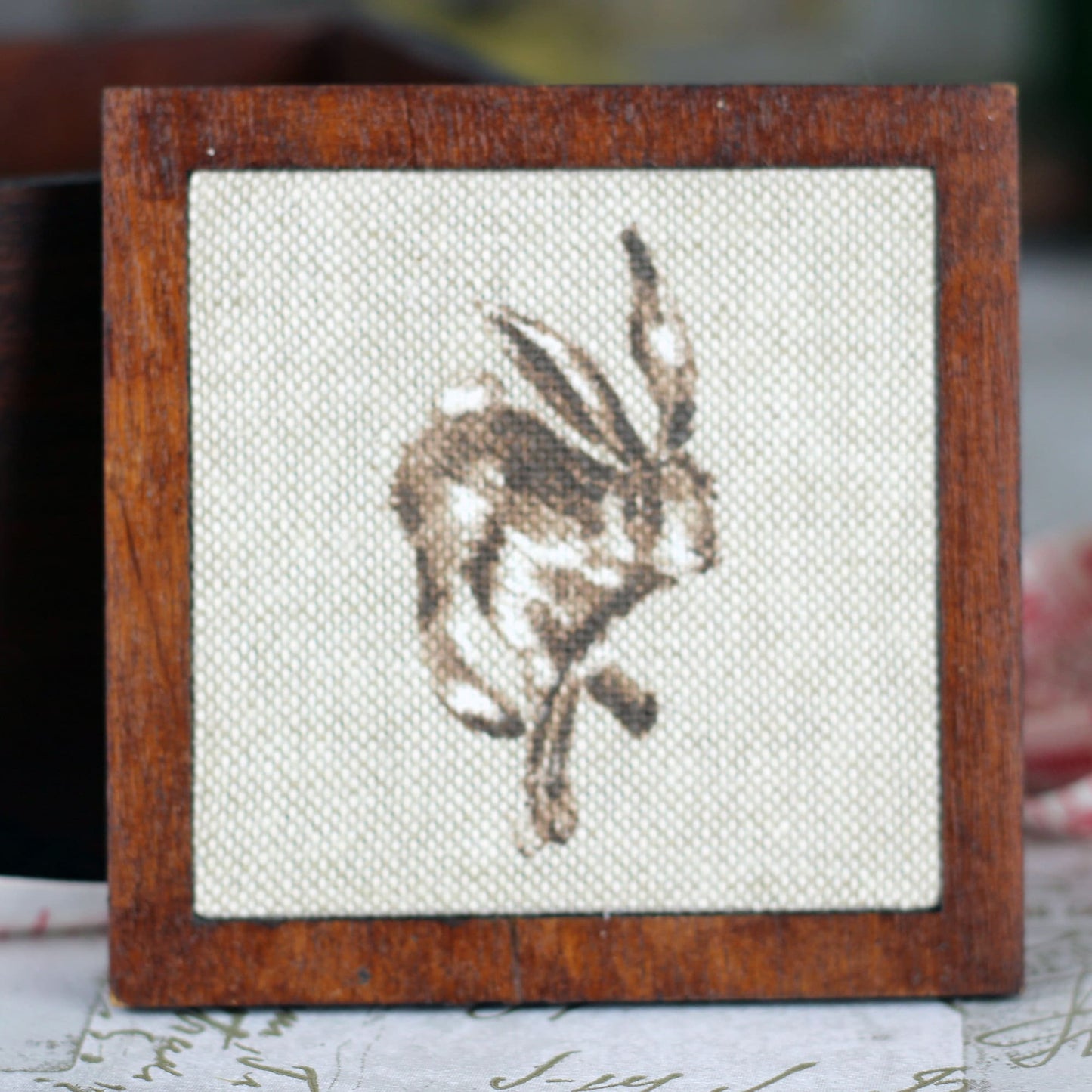 Hare Design Wooden Pin Cushion Sewing Box