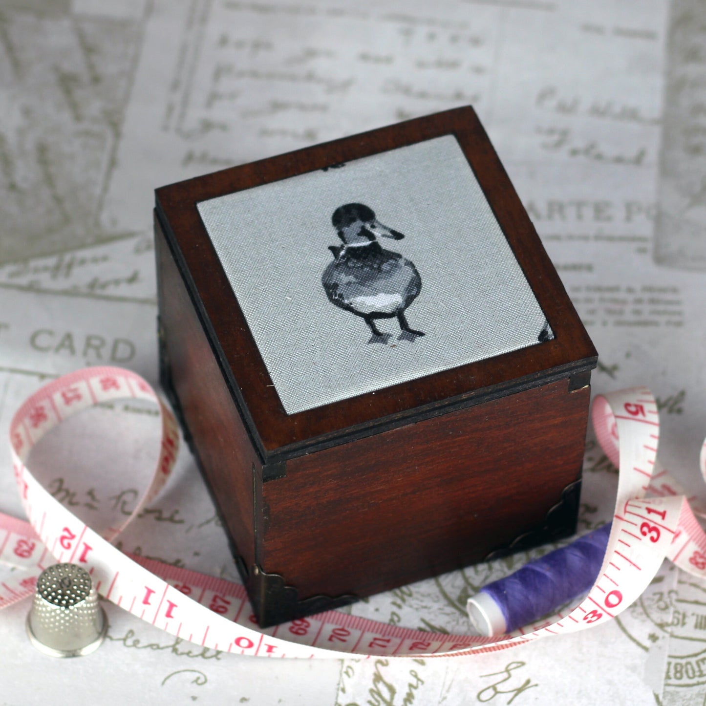 Duck Design Wooden Pin Cushion Sewing Box