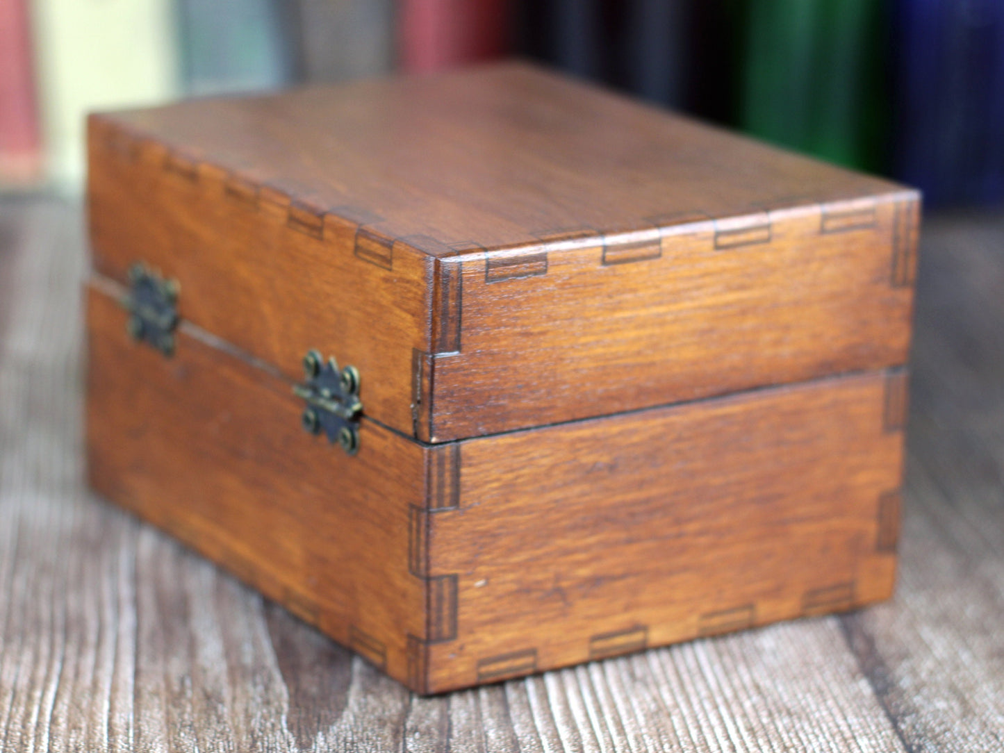 Wooden apothecary chest for potions or essential oil storage box with 12 glass bottles, cork stoppers and labels