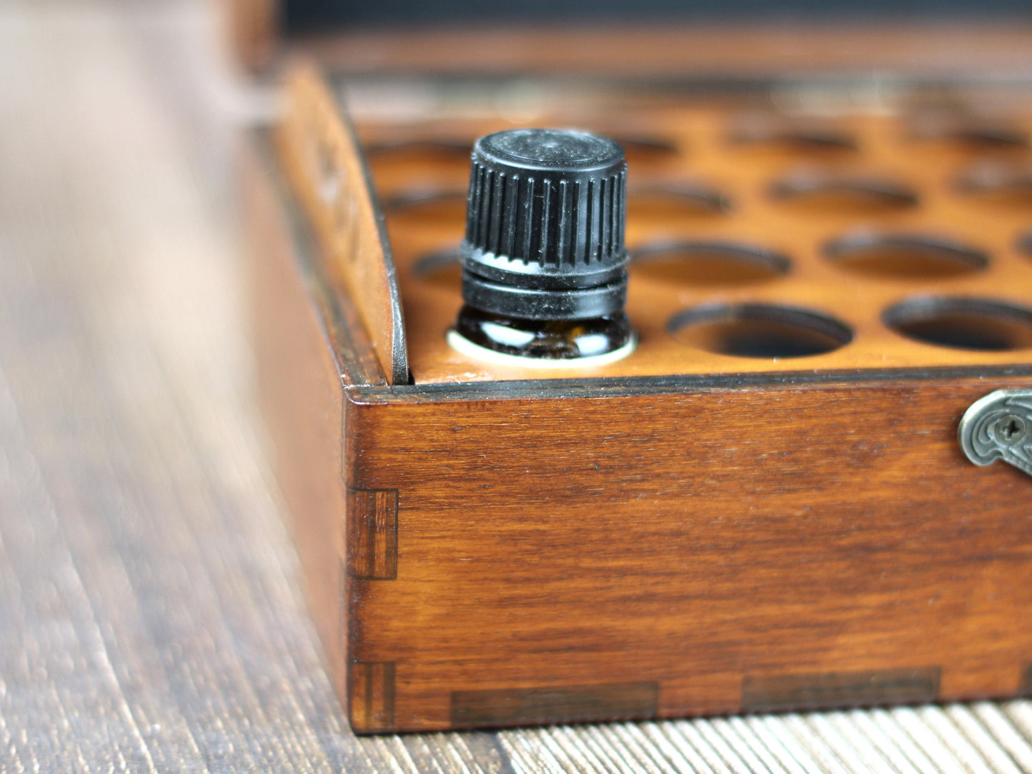 Wooden apothecary chest for 24 bottles for potions or essential oil storage box